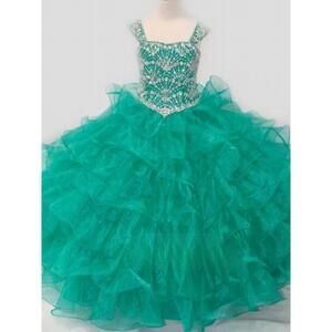 NEW LITTLE ROSIE girl's glitz long pageant dress in jade